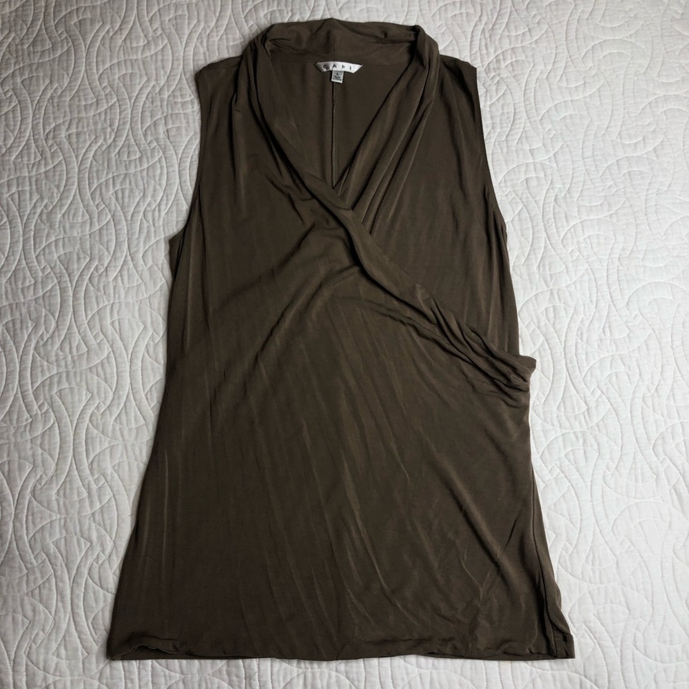 CAbi Brown plunge top blouse size M style #622